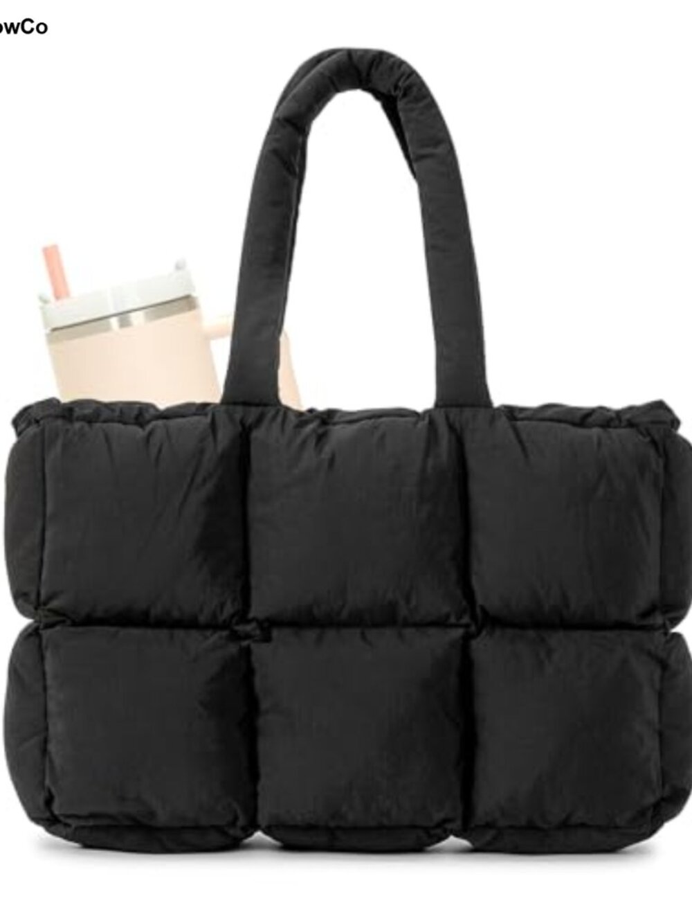 Puffer Tote Bag Padded Shoulder Purse Handbag Women Quilted Nylon Laptop Work